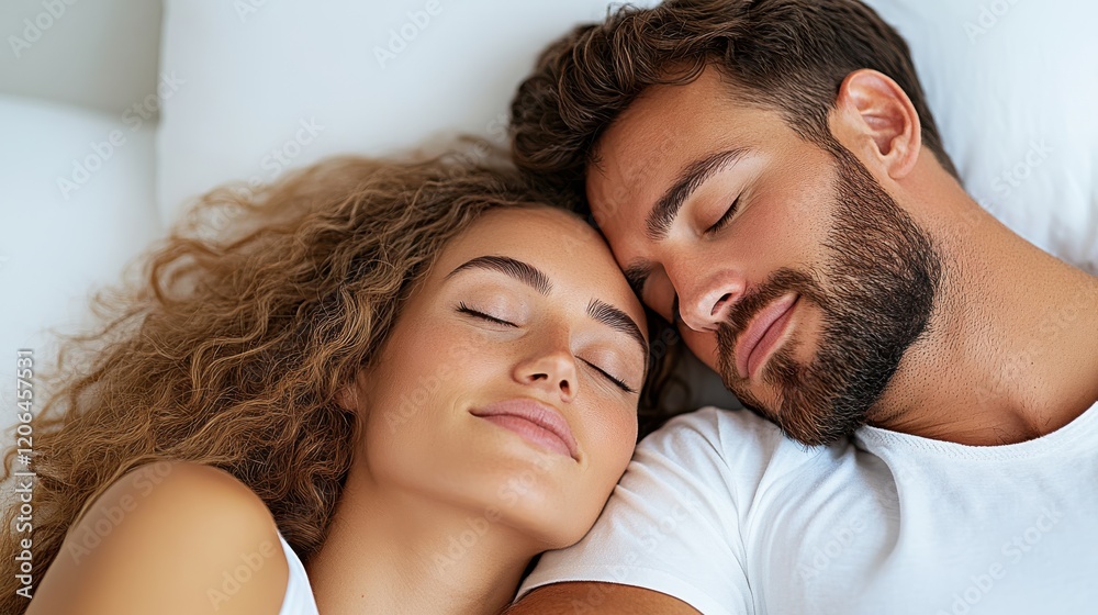 Couple enjoying a peaceful afternoon nap in cozy bedroom bliss Couple enjoying a peaceful afternoon nap in cozy bedroom bliss