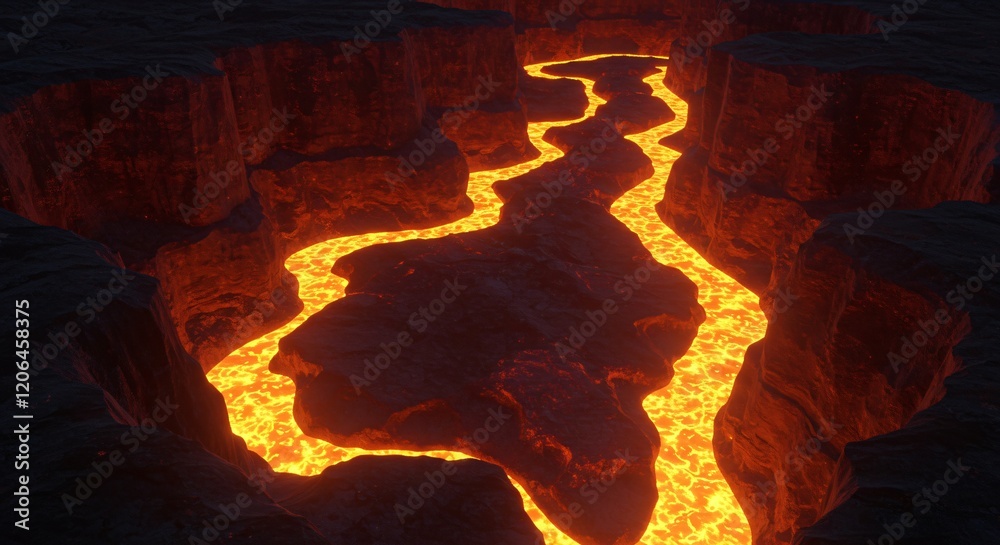 A glowing canyon with rivers of molten light flowing through its crevices A glowing canyon with rivers of molten light flowing through its crevices