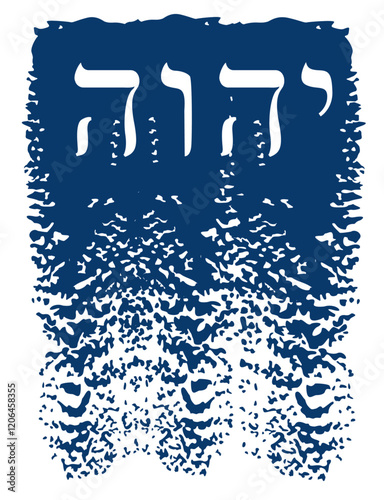 Set of Hebrew letters that form the word YHWH, also called Tetragrammaton, on a blue and white background.