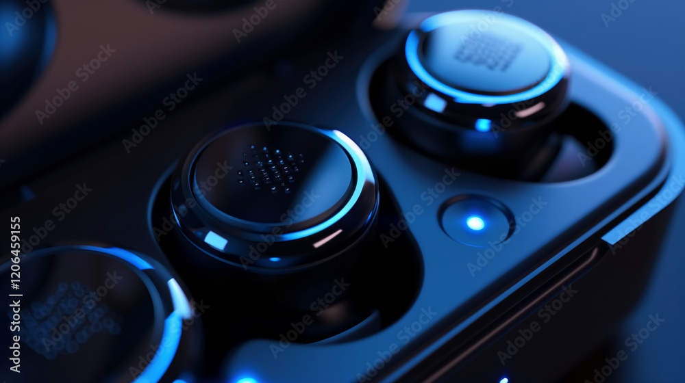Close-Up of Modern Wireless Earbuds in Charging Case Close-Up of Modern Wireless Earbuds in Charging Case