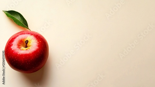 Fresh red apple with leaf on cream background: perfect for healthy eating promotions photo