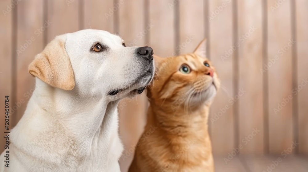 Friendship shines between a loyal dog and curious cat in cozy home Friendship shines between a loyal dog and curious cat in cozy home