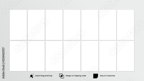 Moodboard template. 14 potrait Photo collage grid. Vector. Mood board design. Mosaic frame banner. social media layout.