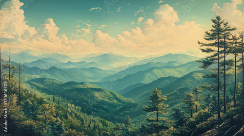 Great smoky mountains national park vintage landscape postcard illustration