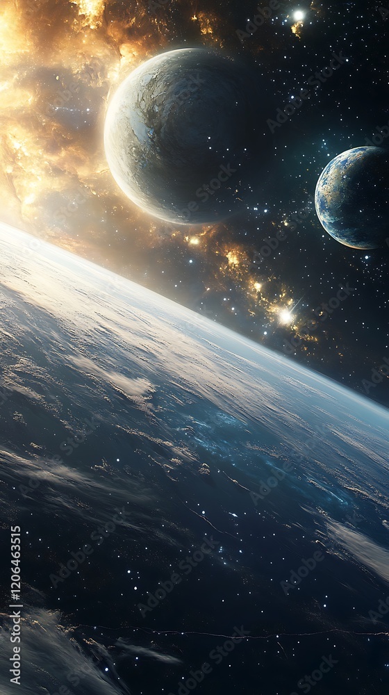 Fototapeta premium A stunning view of Earth with two planets in the background.