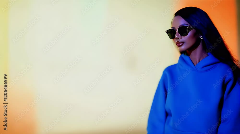 Confident individual showcasing style in vibrant setting with unique lighting Confident individual showcasing style in vibrant setting with unique lighting