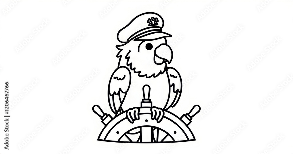 Naklejka premium Parrot Steering a Ship – Nautical Illustration for Children's Books or Fun Educational Projects