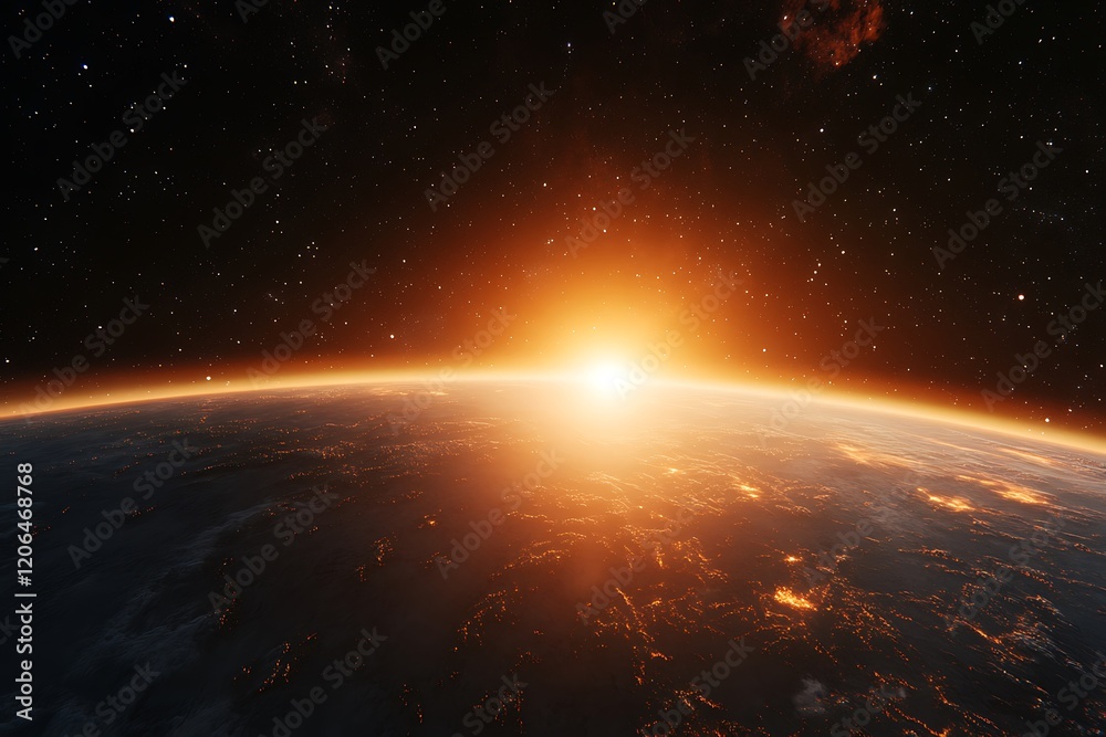 A breathtaking view of a sunrise over Earth from space.