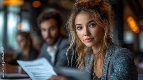 Wallpaper Mural Confident businesswoman reviewing documents in meeting. Torontodigital.ca