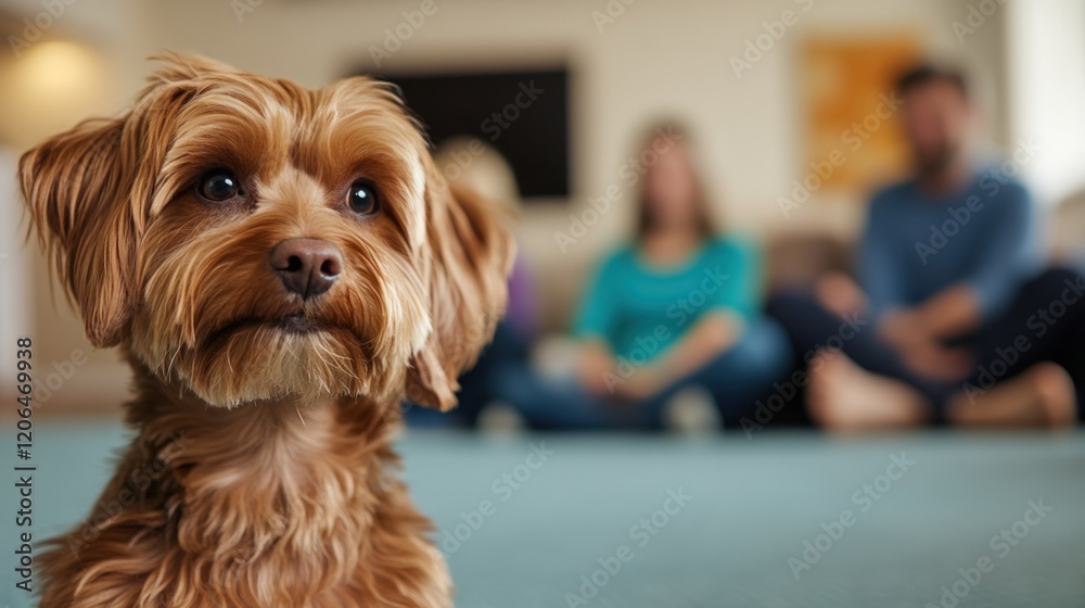 Adorable Brown Dog, Family in Background Adorable Brown Dog, Family in Background