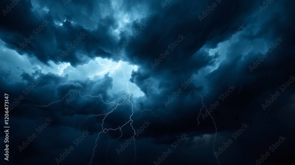 Dark stormy sky with lightning and thunderclouds. Dark stormy sky with lightning and thunderclouds.