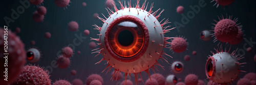 Abstract floating eyeball artwork illustration, background wallpaper for ultra wide screen