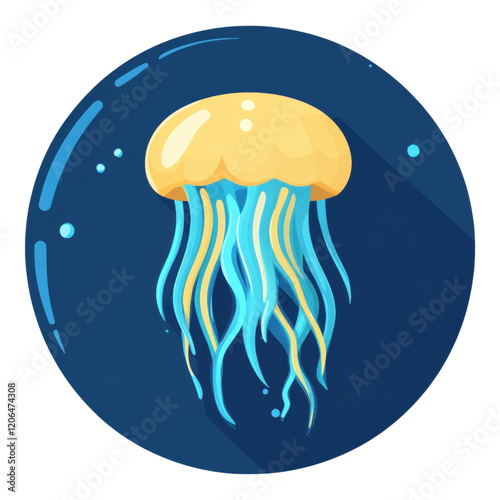 Vibrant Blue and Yellow Jellyfish Illustration Ocean Life Marine Animal Underwater Design Element photo