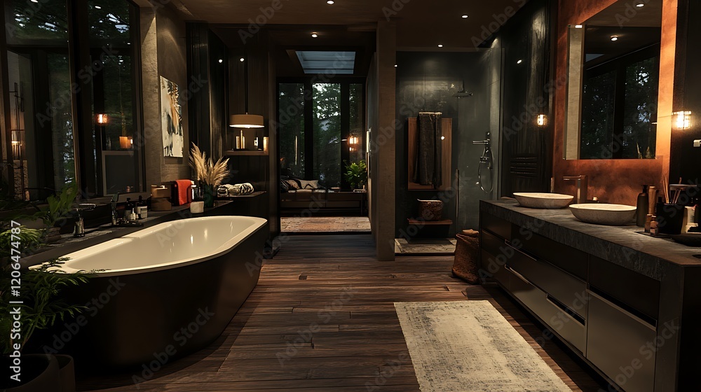 Modern bathroom design with natural elements and spacious layout. Modern bathroom design with natural elements and spacious layout.