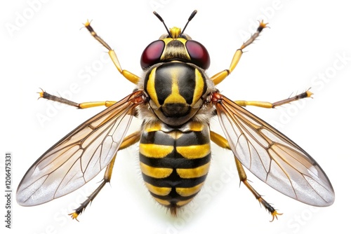 Long Hoverfly (Sphaerophoria scripta) Isolated on White Background - Dorsal View photo