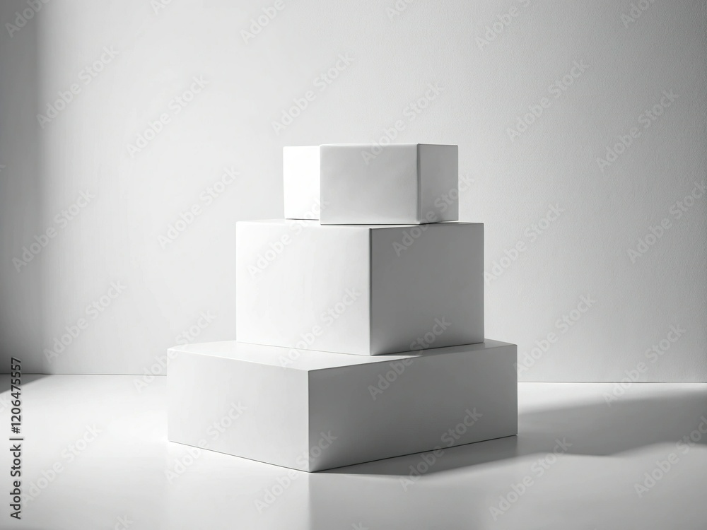 Stacked White Boxes Mockup: Clean Minimalist Product Display 3D Render Stacked White Boxes Mockup: Clean Minimalist Product Display 3D Render