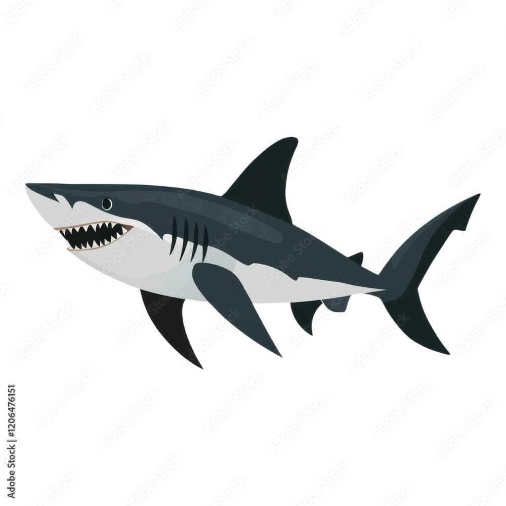 Obraz premium Great White Shark Illustration Ocean Predator Marine Animal Cartoon Style Graphic
