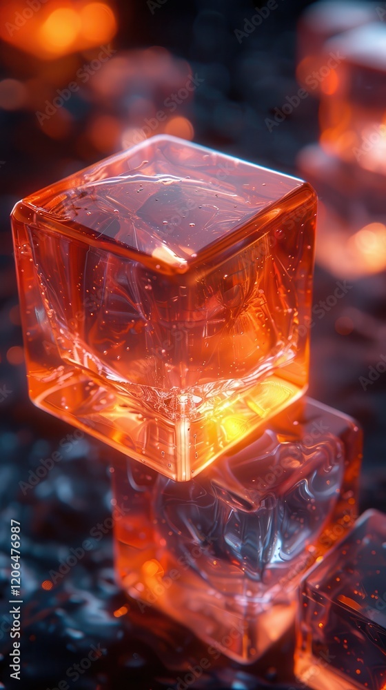 Luminous Orange Glass Cubes Glowing with Inner Light Luminous Orange Glass Cubes Glowing with Inner Light