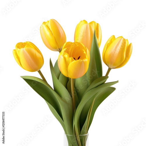 yellow tulips isolated on a transparent white background