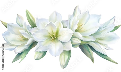 White amaryllis floral arrangement, isolated, digital painting, wedding design