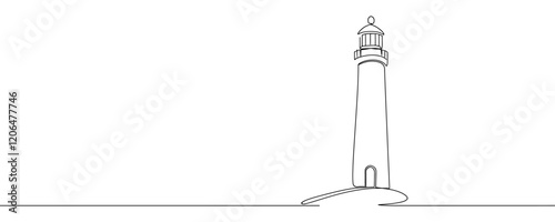Continuous line drawing of lighthouse tower. one line drawing of beach lighthouse. beach traffic marker lighthouse .single line vector illustration