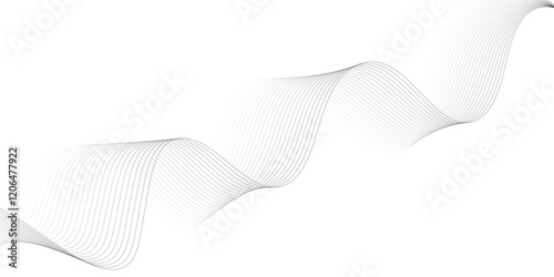 Abstract black and white wave element for design. Digital frequency track equalizer. Wave with lines created using blend tool.
 Stylized line art background. Vector illustration. 