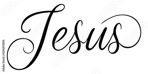 Hand-drawn Christian inscription and word "Jesus" isolated on white background. Calligraphic inscription. Religion and Christianity. Christian words and phrases. Vector illustration