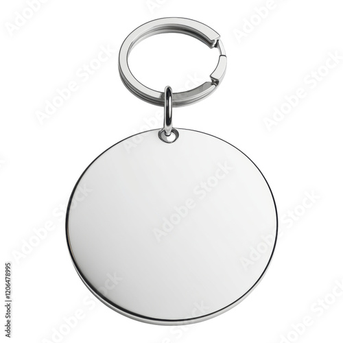 Blank Round Metal Keychain Tag with Silver Keyring Mockup for Branding