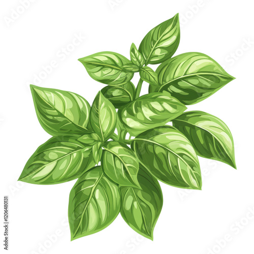 Fresh Green Basil Sprig Culinary Herb Aromatic Leaves Ingredient for Cooking and Recipes