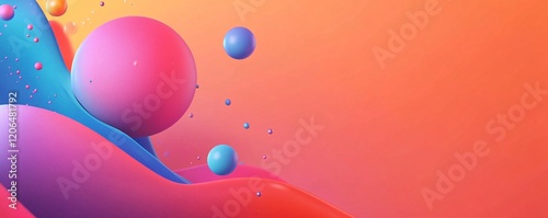 Wallpaper Mural Colorful spheres floating over abstract wavy landscape: 3d render Torontodigital.ca