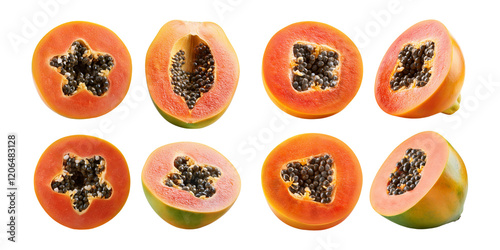 Fresh Papaya Slices, PNG set collection, isolated on transparent background