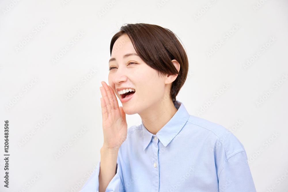 話しかける女性 白背景 話しかける女性 白背景