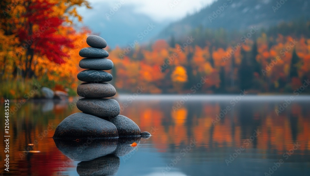 Obraz premium Zen Stones on a Still Autumn Lake