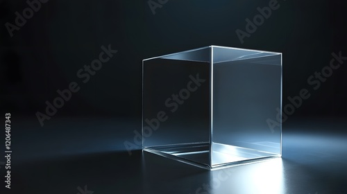 A Clear Glass Cube on a Dark Surface