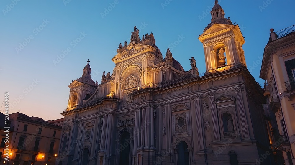 Obraz premium Elegant Baroque Church Illuminated at Dusk