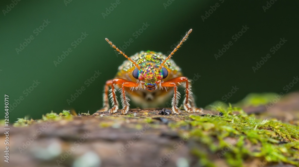Fototapeta premium Vibrant Jewel Scarab Beetle on Mossy Log