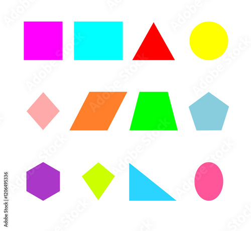 Free Download Geometric colorful shape with name. basic shapes set isolated on white background. Vector illustration for math and school lesson. - GFXLoad