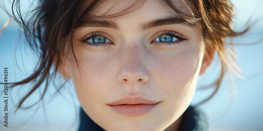 Captivating portrait of a young woman with striking blue eyes outdoor setting high-resolution photography natural light close-up perspective for visual impact Captivating portrait of a young woman with striking blue eyes outdoor setting high-resolution photography natural light close-up perspective for visual impact