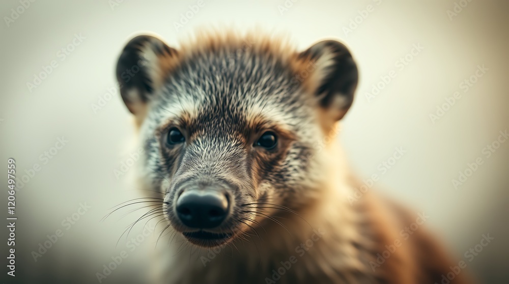 Obraz premium Close-up portrait of a young, curious-looking hog badger.