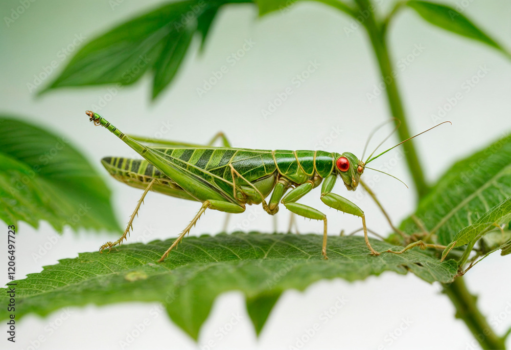 Green locust on leaf magnified in nature - generated by ai Green locust on leaf magnified in nature - generated by ai