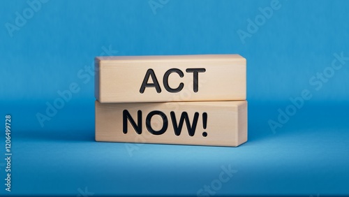 Act now symbol. Wooden blocks with words Act now.Business and Act now concept. Copy space.3D rendering on blue background.