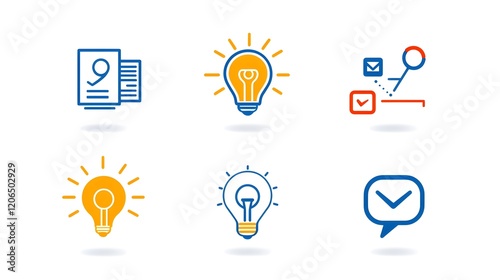 Collection of 6 minimalist linear business marketing icons representing the concepts of agreement sponsorship and social media  These simple graphic design elements can be used for infographics