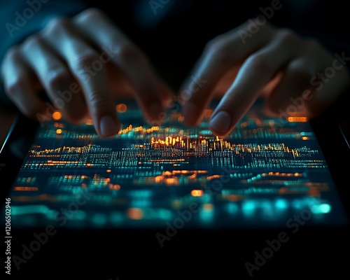 Night Data Analysis Tablet Screen