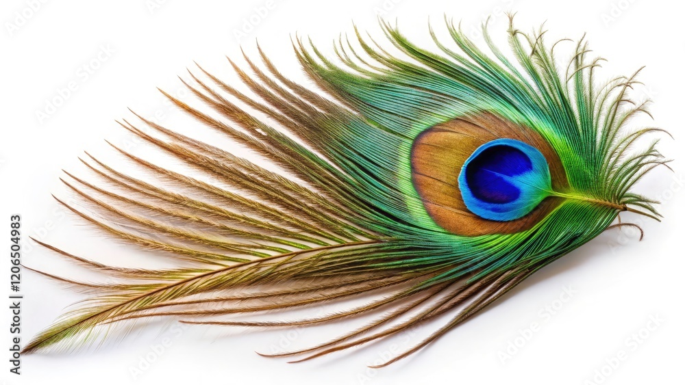 Fototapeta premium Majestic Peacock Feather: Isolated Fashion Photography for Design Layouts