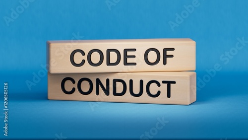 Code of conduct symbol. Concept words Code of conduct on wooden blocksBusiness and code of conduct concept. Copy space.3D rendering on blue background. photo