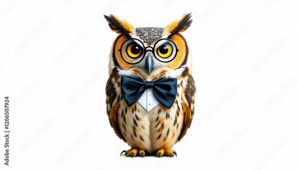 Obraz premium Smart Owl in Bow Tie and Glasses Image Download