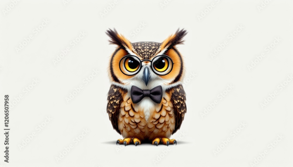 Obraz premium Smart Owl in Glasses and Bow Tie Bird Image