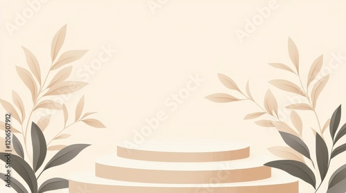 Wallpaper Mural Beige Podium with Minimalist Botanicals - Product Display Mockup Torontodigital.ca