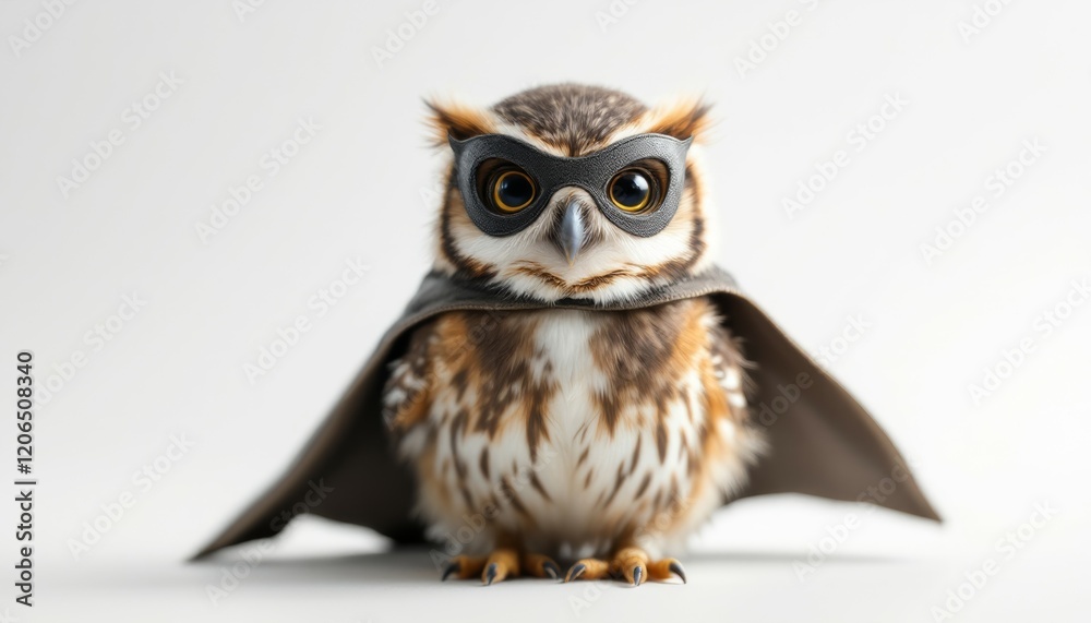 Naklejka premium Superhero Owl in Cape Cute Bird Photo