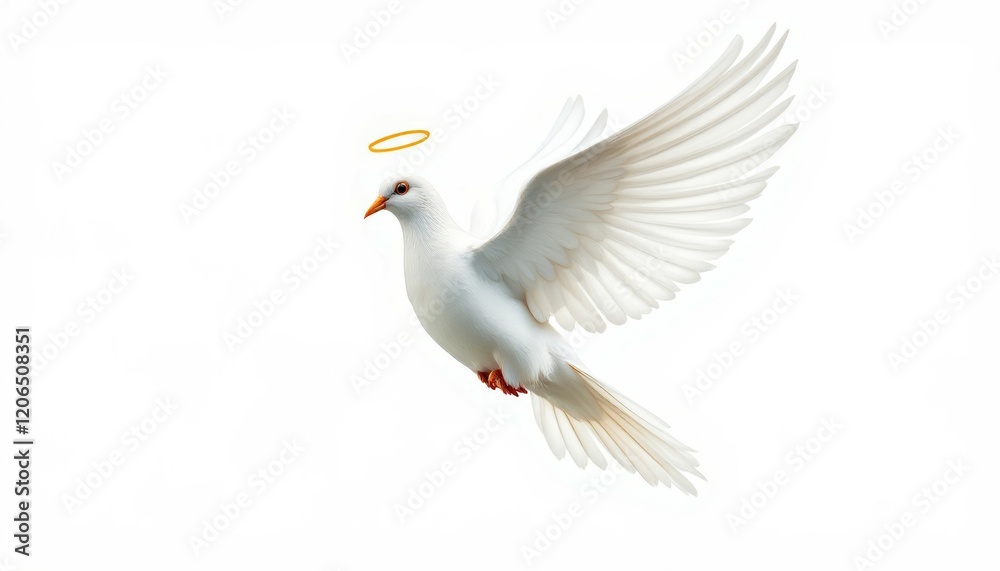 Fototapeta premium White Dove in Flight with Halo Peaceful Spiritual Image